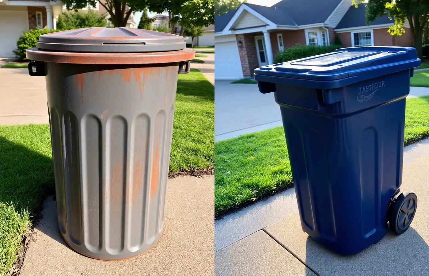 Before and after comparison of a trash bin cleaning